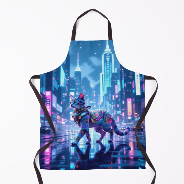 Item preview, Neon Dream Cat – surreal feline in futuristic city lights & cosmic reflections designed and sold by FotoworldEdel.