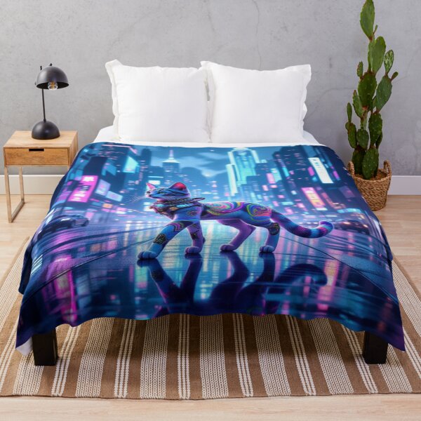 Item preview, Neon Dream Cat – surreal feline in futuristic city lights & cosmic reflections designed and sold by FotoworldEdel.