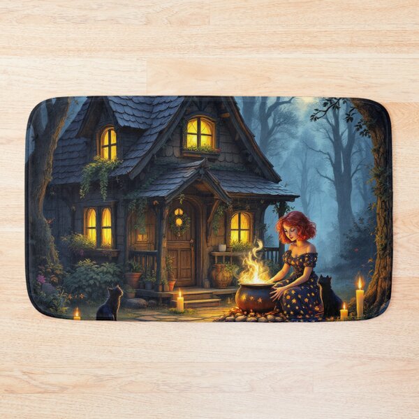 Item preview, Enchanting Witch and Glowing Woodland Cottage Illustration designed and sold by Ani-24.