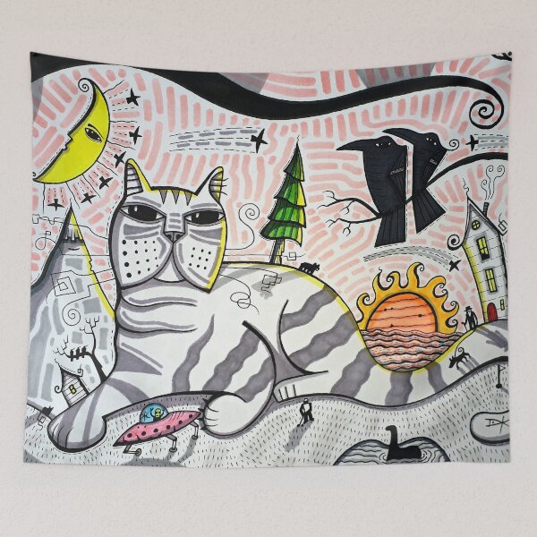 Item preview, Cat Landscape Under the Sun and Moon by David King (dk_2025sept15a) designed and sold by ArtistDavidKing.