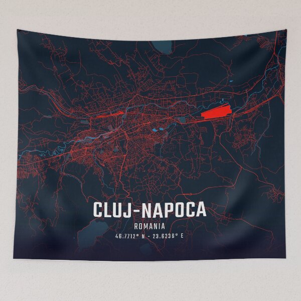 Item preview, Cluj-Napoca Red & Blue Minimalist Map designed and sold by HomeLivingCo.