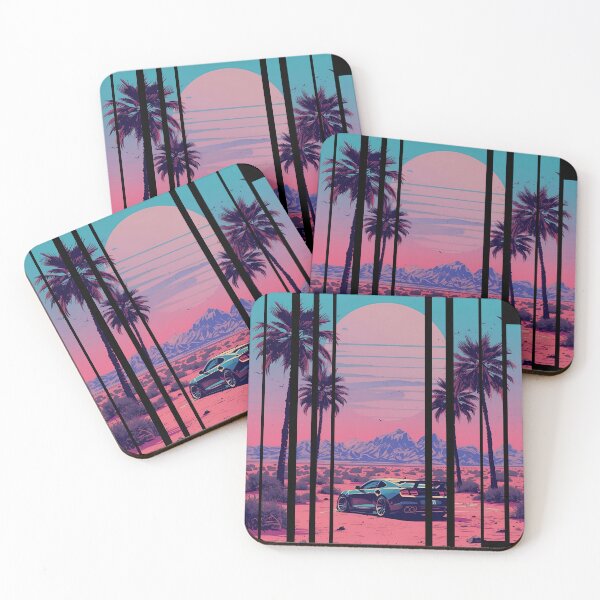 Item preview, 80s retro-futuristic landscape with palm trees and a sports car neon colors 4 designed and sold by Neon G.