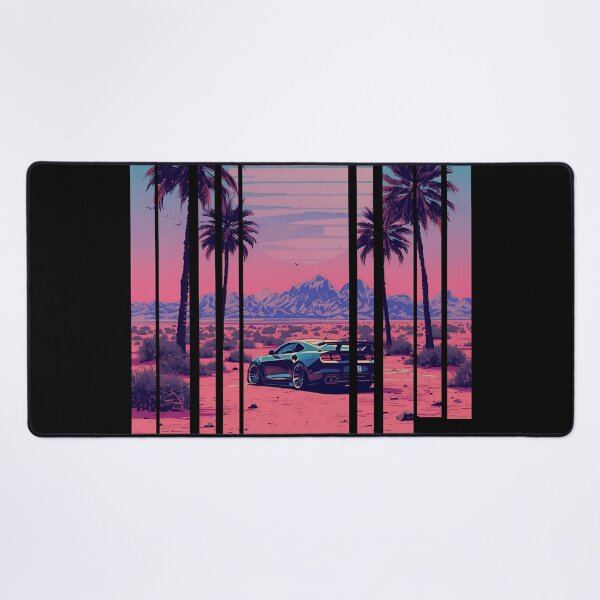 Item preview, 80s retro-futuristic landscape with palm trees and a sports car neon colors 4 designed and sold by Neon G.