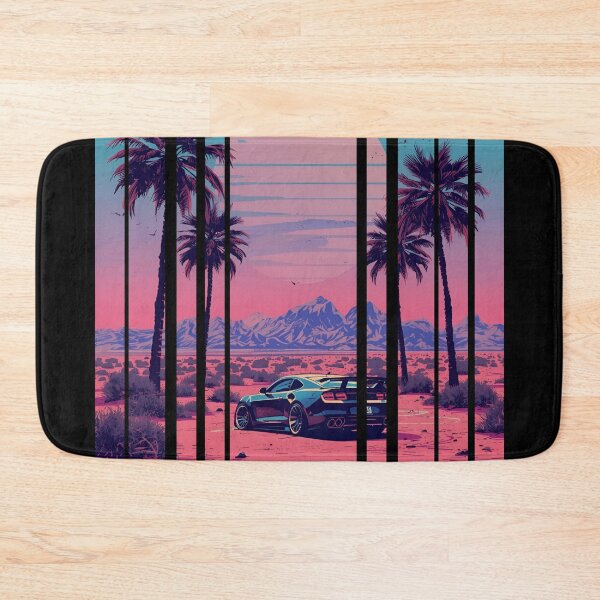 Item preview, 80s retro-futuristic landscape with palm trees and a sports car neon colors 4 designed and sold by Neon G.