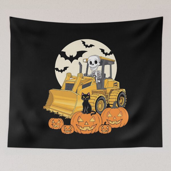 Item preview, Skeleton Driving Pumpkin Bulldozer designed and sold by sandrahofer-art.