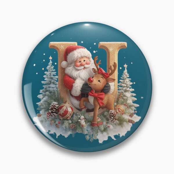 Item preview, Santa & Reindeer Monogram Letter U – Cute Personalized Christmas Holiday Alphabet Gift designed and sold by AmenAlways.