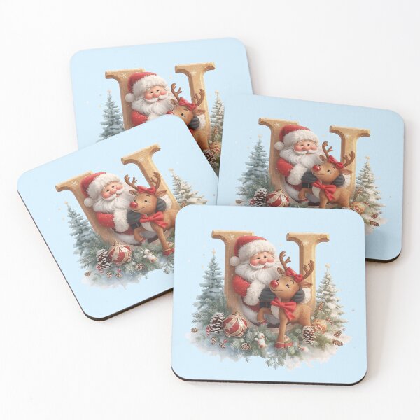 Item preview, Santa & Reindeer Monogram Letter U – Cute Personalized Christmas Holiday Alphabet Gift designed and sold by AmenAlways.