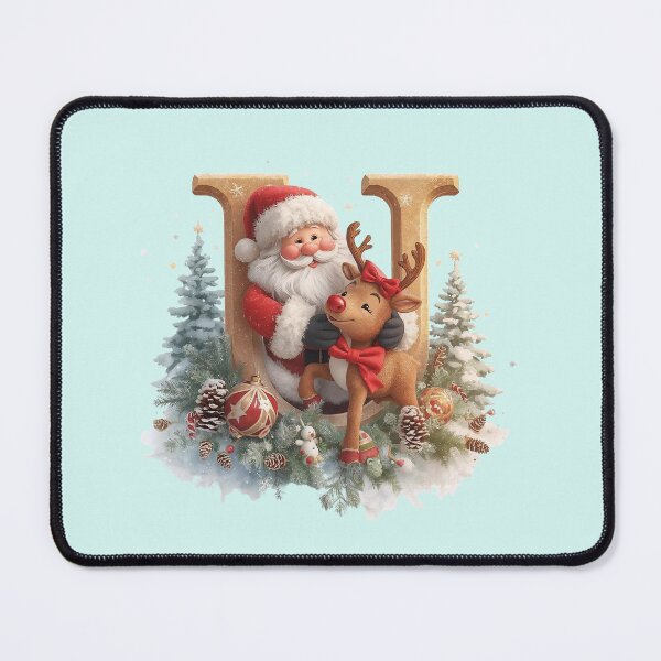 Item preview, Santa & Reindeer Monogram Letter U – Cute Personalized Christmas Holiday Alphabet Gift designed and sold by AmenAlways.