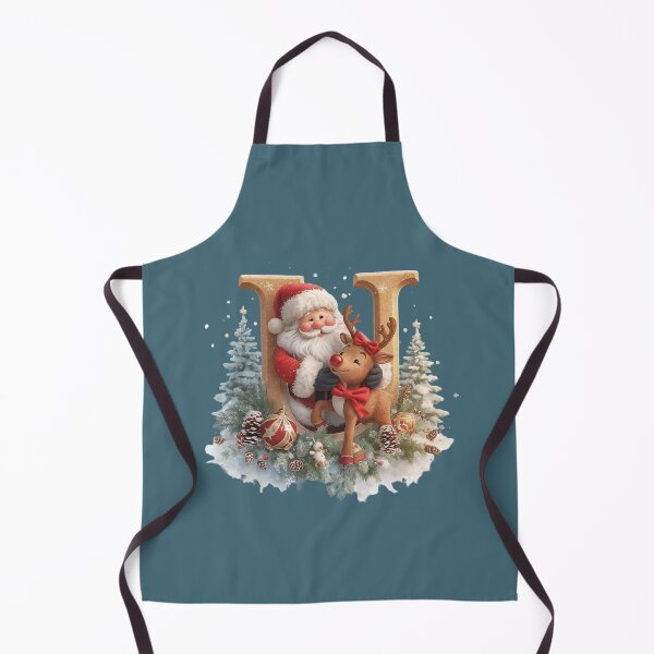 Item preview, Santa & Reindeer Monogram Letter U – Cute Personalized Christmas Holiday Alphabet Gift designed and sold by AmenAlways.