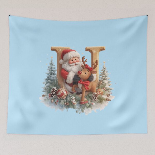 Item preview, Santa & Reindeer Monogram Letter U – Cute Personalized Christmas Holiday Alphabet Gift designed and sold by AmenAlways.