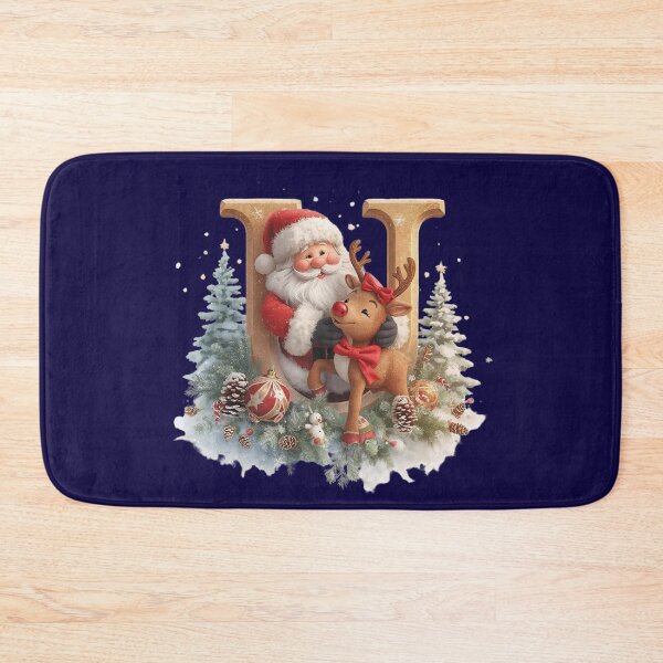 Item preview, Santa & Reindeer Monogram Letter U – Cute Personalized Christmas Holiday Alphabet Gift designed and sold by AmenAlways.