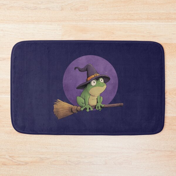 Item preview, Halloween Witch Frog Design – Cartoon Frog with Witch Hat & Broom designed and sold by Meiersbeste.