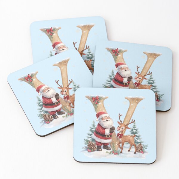 Item preview, Santa & Reindeer Monogram Letter V – Whimsical Personalized Christmas Holiday Alphabet Gift designed and sold by AmenAlways.