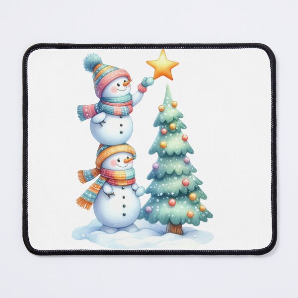 Item preview, Two smiling cute snowmen placing a star on Christmas tree designed and sold by Bela Mehta.