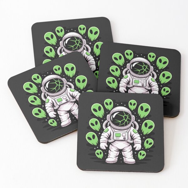 Item preview, Astronaut with Alien Ghosts – Halloween Neon Sci-Fi Space Design designed and sold by ColorSplash123.
