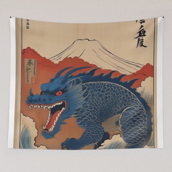 Item preview, Ukiyo-e Kaiju Dragon – Japanese Mythical Lizard Monster Print designed and sold by Vandy Fullam.