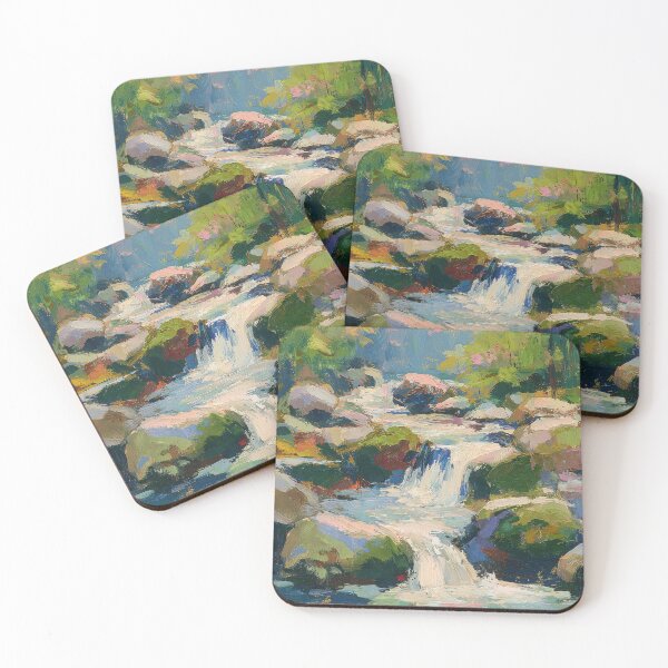 Item preview, Impressionist forest waterfall oil painting designed and sold by ArtHouseNiklas.