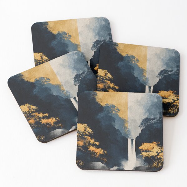 Item preview, Retro Waterfall Poster Gold Accents designed and sold by ArtHouseNiklas.