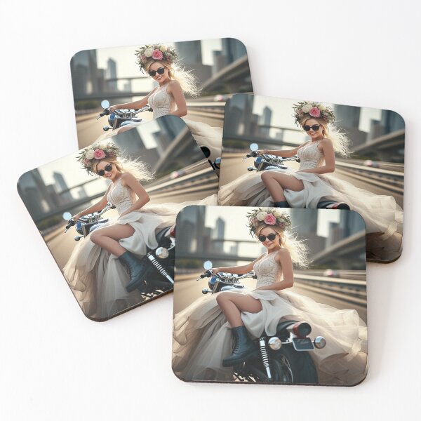Item preview, Bride on Motorcycle with Floral Crown in Elegant Gown — Urban Bridal Fashion Portrait designed and sold by AnTartstudios.