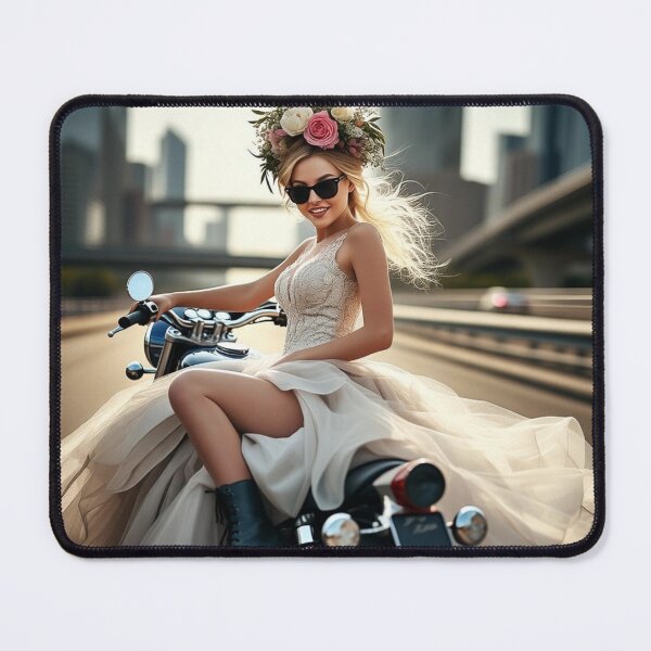 Item preview, Bride on Motorcycle with Floral Crown in Elegant Gown — Urban Bridal Fashion Portrait designed and sold by AnTartstudios.