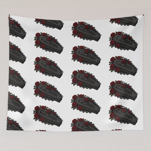 Item preview, Coffin adorned with red roses and ornate gothic patterns, Halloween theme, AI generated designed and sold by dvoevnore.