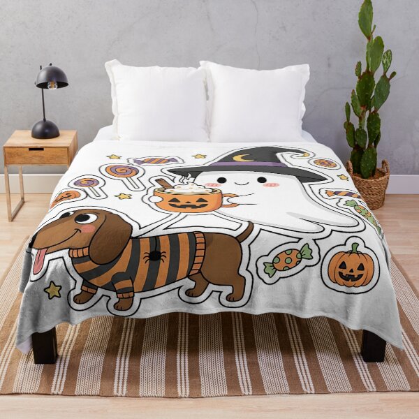Item preview, Ghost with Dachshund Halloween Pumpkin Cute Spooky Dog Design designed and sold by ArtDesignTp.
