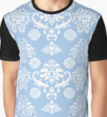 Blue and White Damask Pattern Graphic T-Shirt