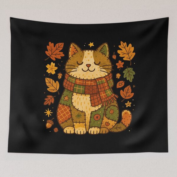 Item preview, Cozy Patchwork Autumn Cat Fall Design designed and sold by JerdbordinShop.