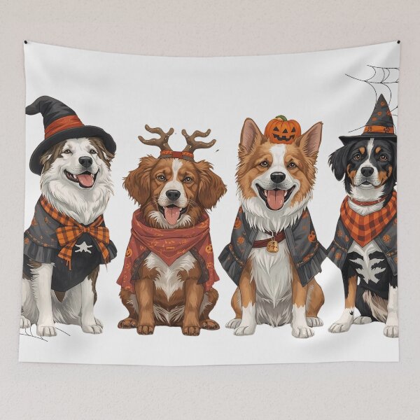 Item preview, Dogs in Halloween Costumes with Pumpkins and Spiderwebs designed and sold by KikaDP.