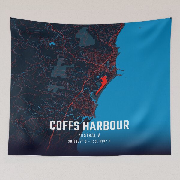 Item preview, Coffs Harbour Red & Blue Minimalist Map designed and sold by HomeLivingCo.