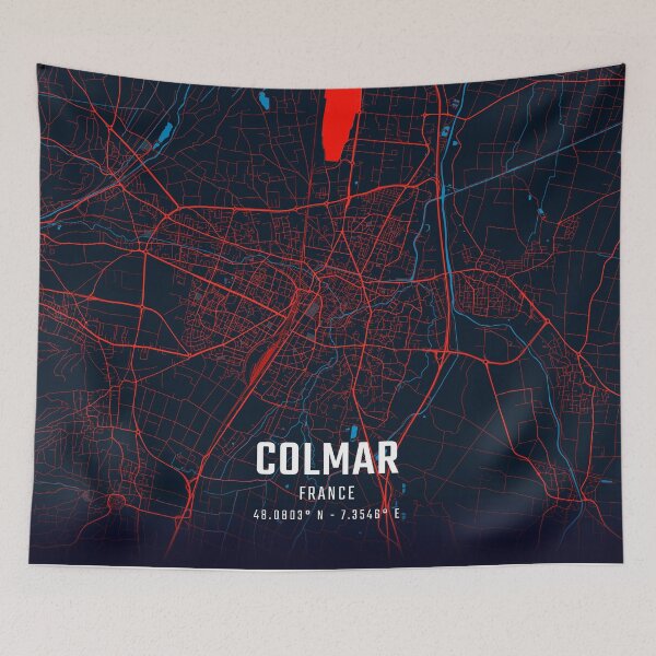 Item preview, Colmar Red & Blue Minimalist Map designed and sold by HomeLivingCo.