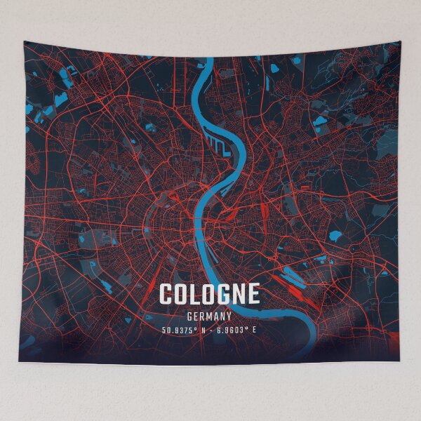 Item preview, Cologne Red & Blue Minimalist Map designed and sold by HomeLivingCo.