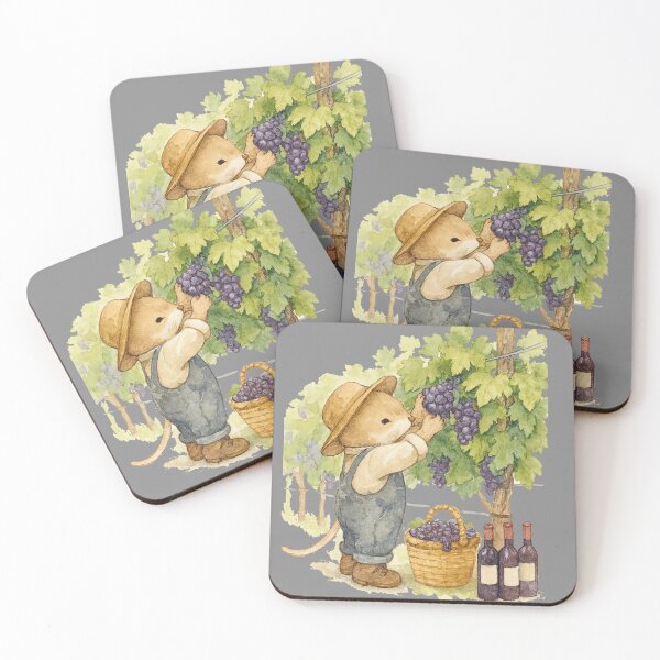Item preview, Cute Dormouse harvesting grapes watercolor illustration designed and sold by BigBlueArt.