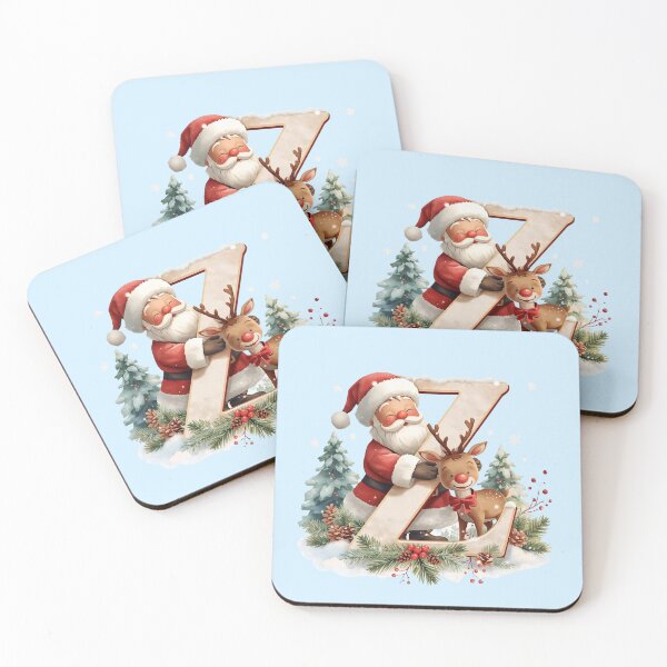 Item preview, Christmas Monogram Z – Santa and Reindeer Festive Holiday Alphabet Design designed and sold by AmenAlways.
