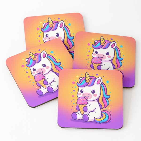 Item preview, Cute Unicorn Eating Ice Cream — Rainbow Mane Kawaii Pastel Magical Cartoon Illustration designed and sold by AnTartstudios.