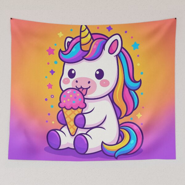 Item preview, Cute Unicorn Eating Ice Cream — Rainbow Mane Kawaii Pastel Magical Cartoon Illustration designed and sold by AnTartstudios.