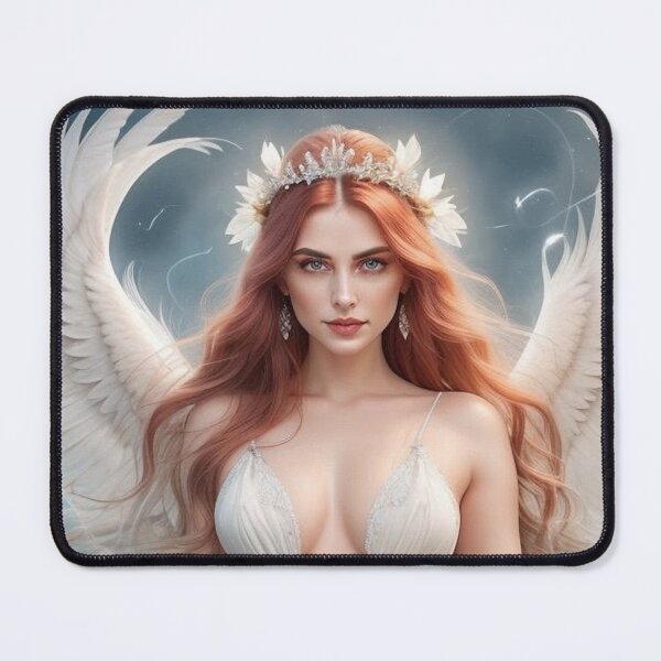 Item preview,  Fantasy Air Goddess – Red-Haired Woman in Flowing Dress Retro Art Print designed and sold by MissSaylor.