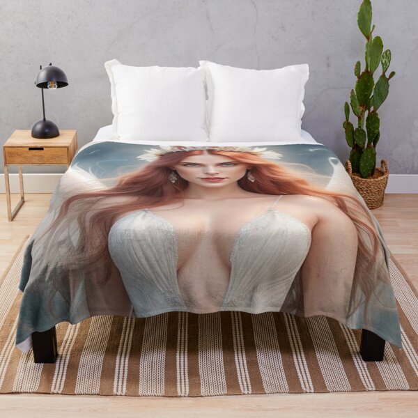 Item preview, Fantasy Air Goddess – Red-Haired Woman in Flowing Dress Retro Art Print designed and sold by MissSaylor.