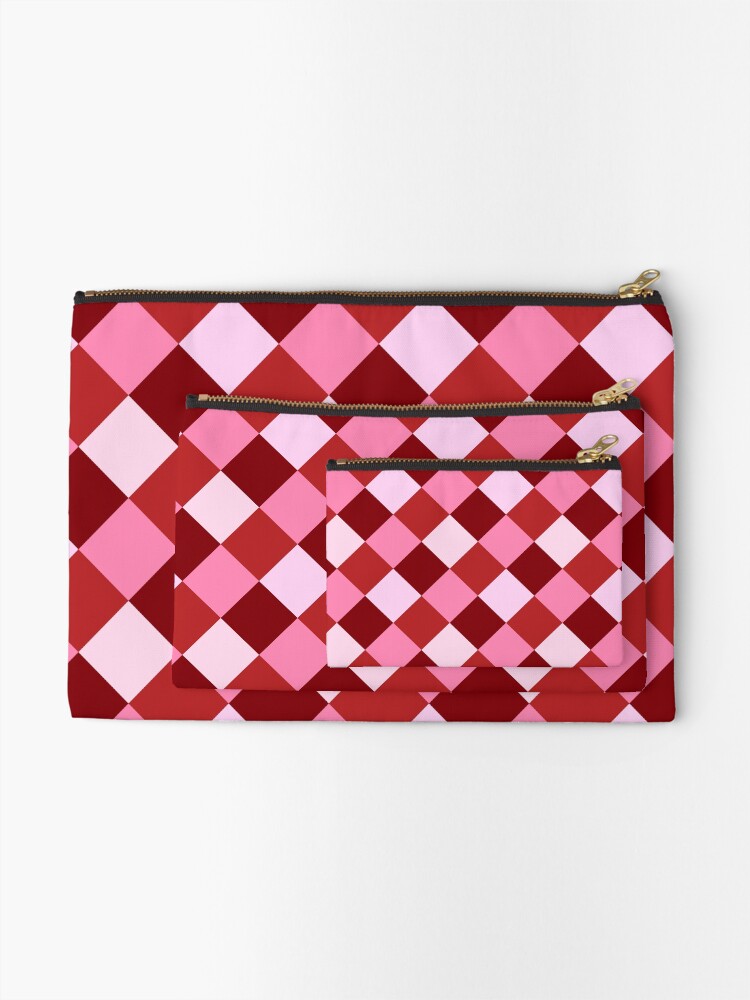 Thumbnail 2 of 4, Zipper Pouch, Pink and Red Diamond Check Pattern designed and sold by OneThreeSix.
