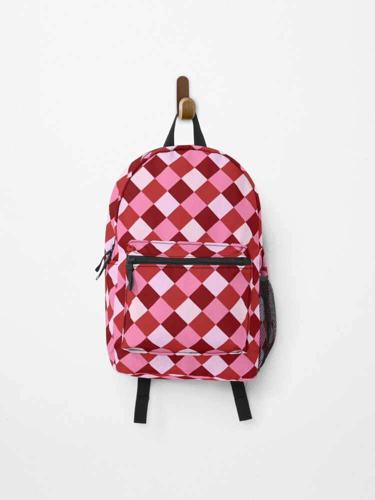 Thumbnail 1 of 3, Backpack, Pink and Red Diamond Check Pattern designed and sold by OneThreeSix.