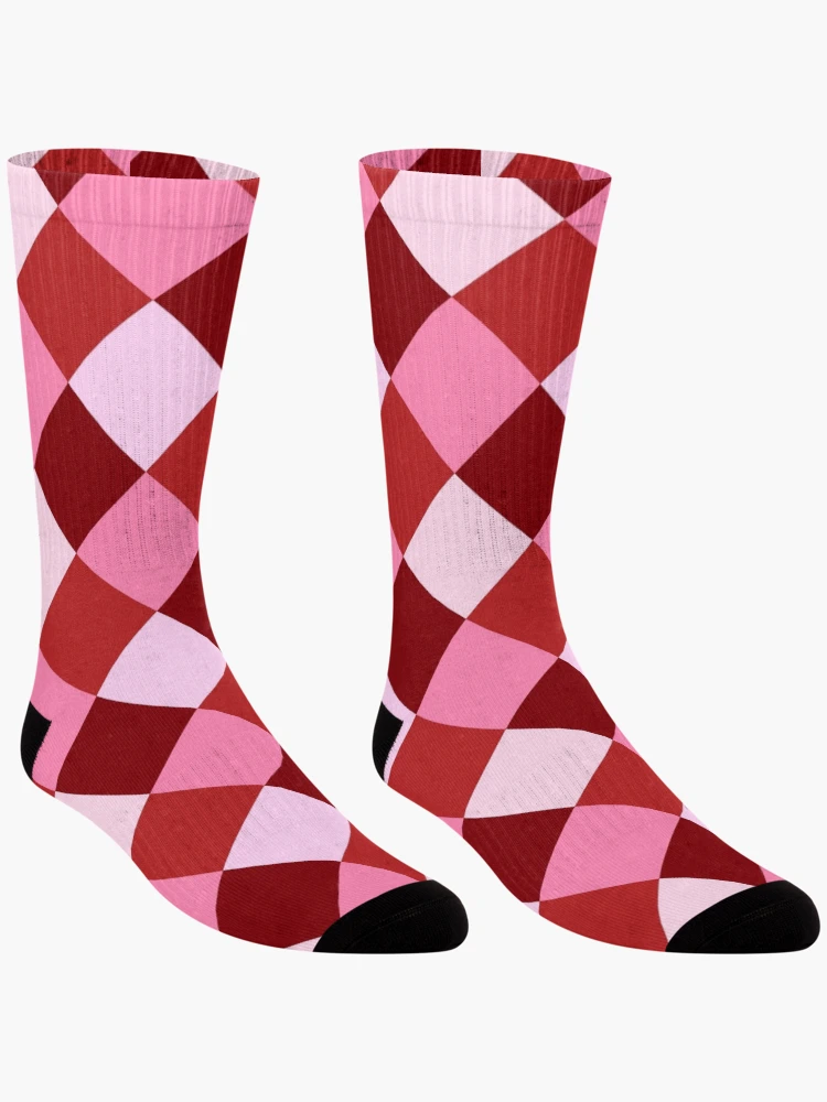Thumbnail 3 of 5, Socks, Pink and Red Diamond Check Pattern designed and sold by OneThreeSix.