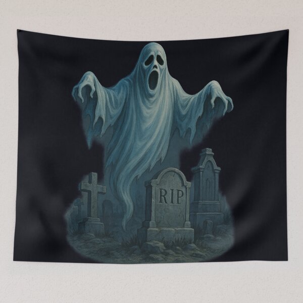 Item preview, Halloween Spooky Retro Ghost with Gravestones 90s Horror Style designed and sold by SablePL.