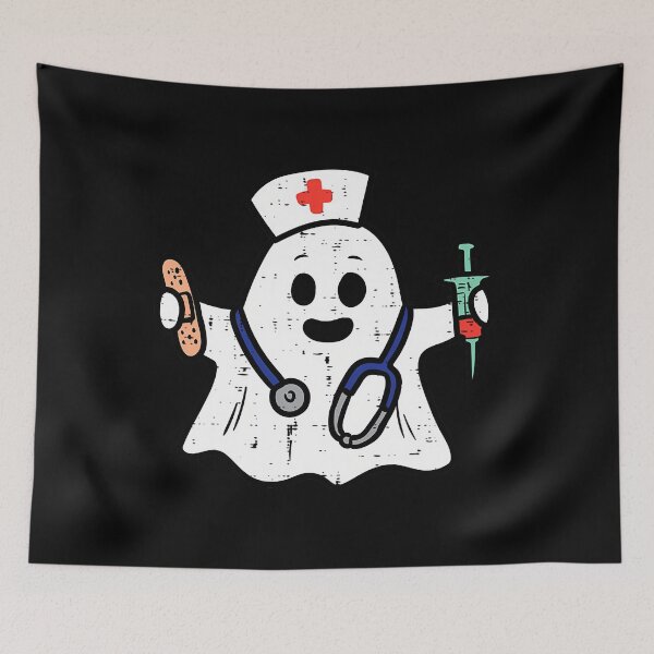 Artikelvorschau, Krankenschwester Ghost Scrub Top Halloween Kostüm für Krankenschwestern RN entworfen und verkauft von cglvprtcgfc22.