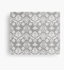 Silver and White Damask Metal Print