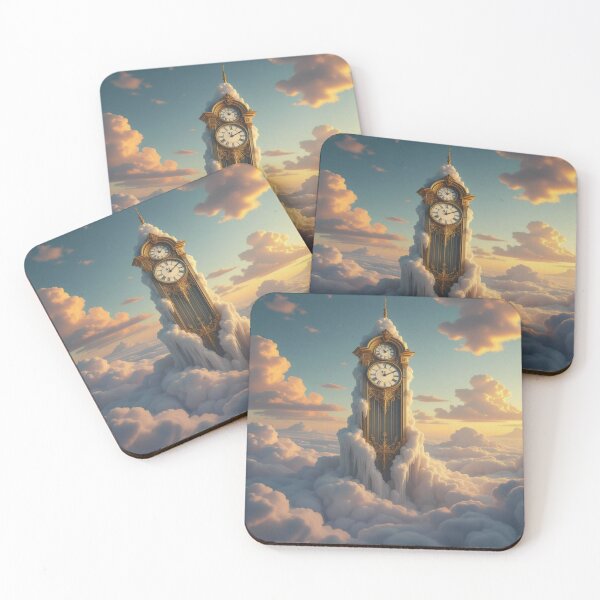 Item preview, Clouds & Time – surreal clock tower rising through dreamy skies with golden details & mystic vibes designed and sold by FotoworldEdel.