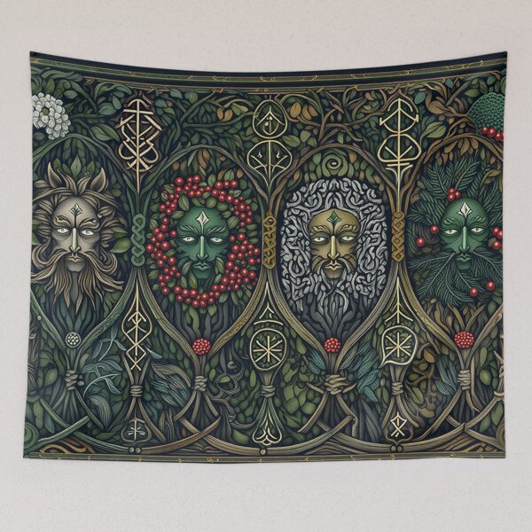 Item preview, The seasons of the Green Man beautiful nature fresco artwork after William Morris designed and sold by Vintage Designs +.