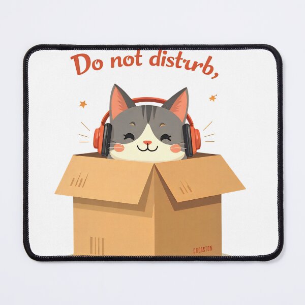 Item preview, Introvert Cat wearing headphones in a cardboard box with a do not disturb sign, creating a cozy atmosphere designed and sold by SpaceartLilu.