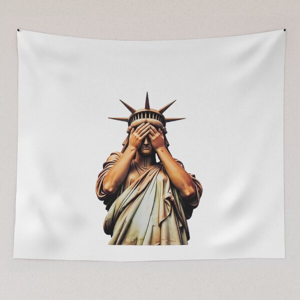 Item preview, Statue of Liberty covering her face in shame political chaos designed and sold by margamPagenberg.