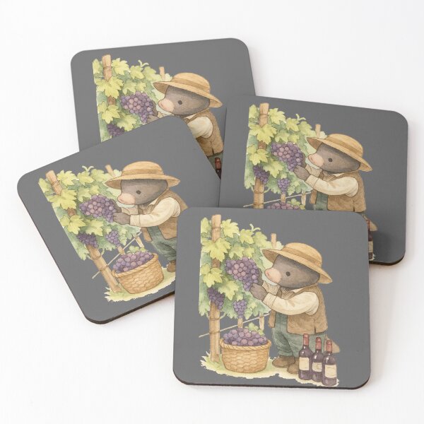 Item preview, Cute Mole harvesting grapes watercolor illustration designed and sold by BigBlueArt.