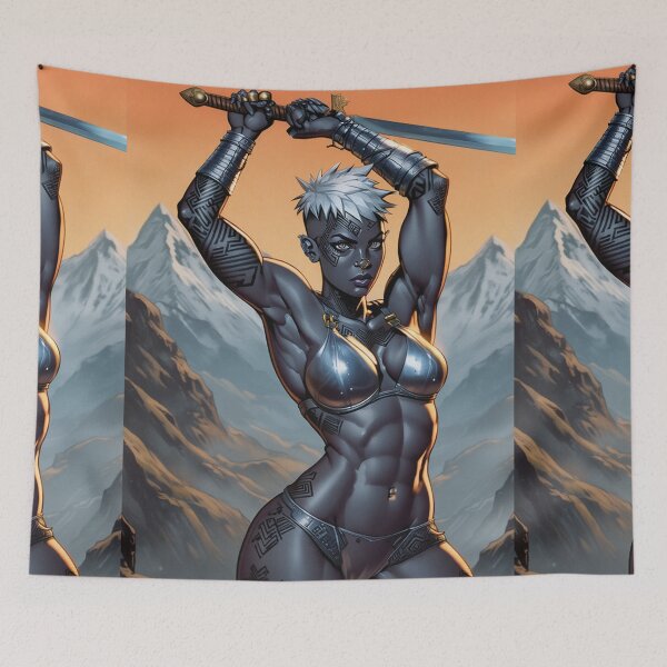 Item preview, Dark Elf Warrior woman with sword fantasy art illustration designed and sold by Vintage Designs +.